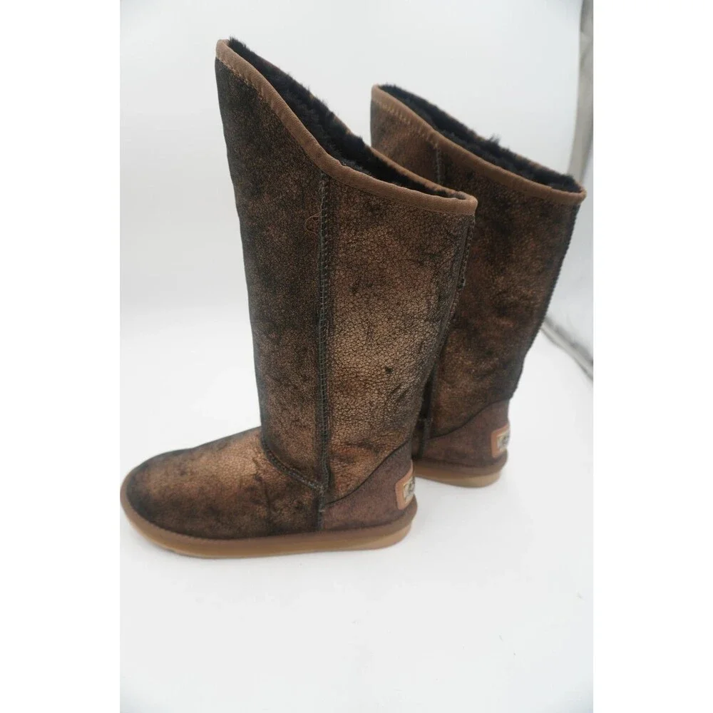 Australia Luxe Collective Metallic Bronze Sheepskin Winter Cozy Tall Boots Sz 10